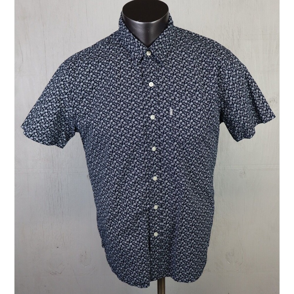 LEVIS Short Sleeve Button Front‎ Shirt Mens Size L Cotton Blue White Floral